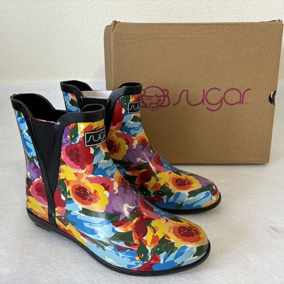 Rain Boots Womens Muti Color Floral Ankle Booties‎ Waterproof Size 7 M - Picture 1 of 7